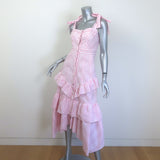 Prabal Gurung Tie-Strap Ruffled Midi Dress Pink/White Striped Cotton Size 6