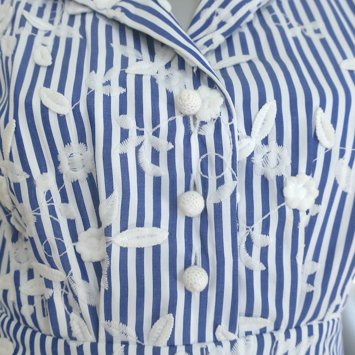Alexis Olya Striped Embroidered Mini Dress Blue/White Size Small