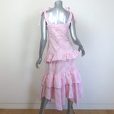 Prabal Gurung Tie-Strap Ruffled Midi Dress Pink/White Striped Cotton Size 6
