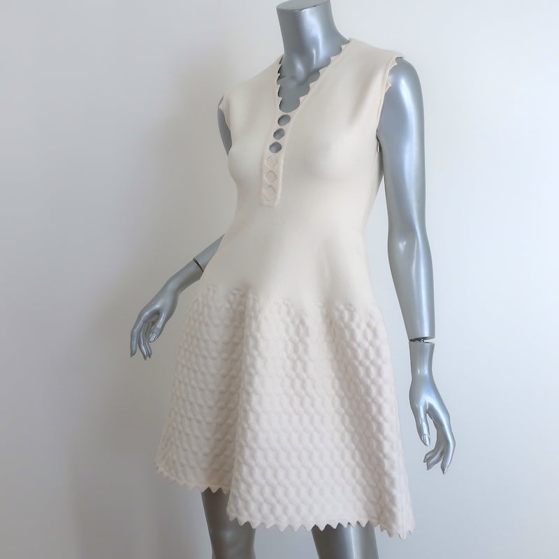 Alaia Zig Zag Trim Dress Ivory Wool-Blend Embossed Jacquard Knit Size 40