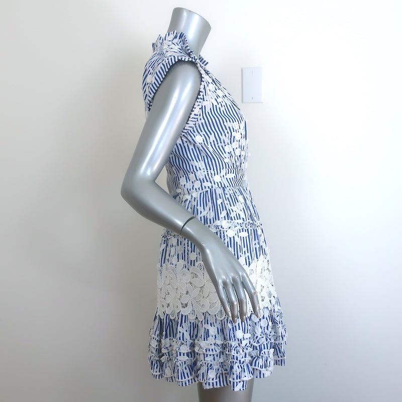 Alexis Olya Striped Embroidered Mini Dress Blue/White Size Small