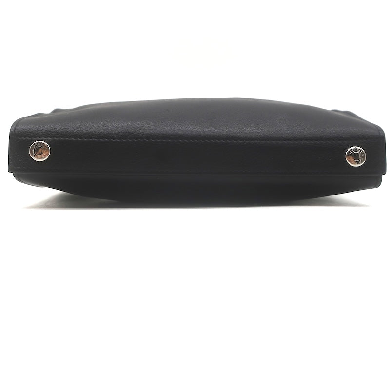 Hermes 2006 Karo GM Pouch Black Swift Leather Cosmetic Bag Palladium Hardware