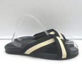 Jenni Kayne Striped Canvas Crossover Sandals Black/Cream Size 40 Flat Slides