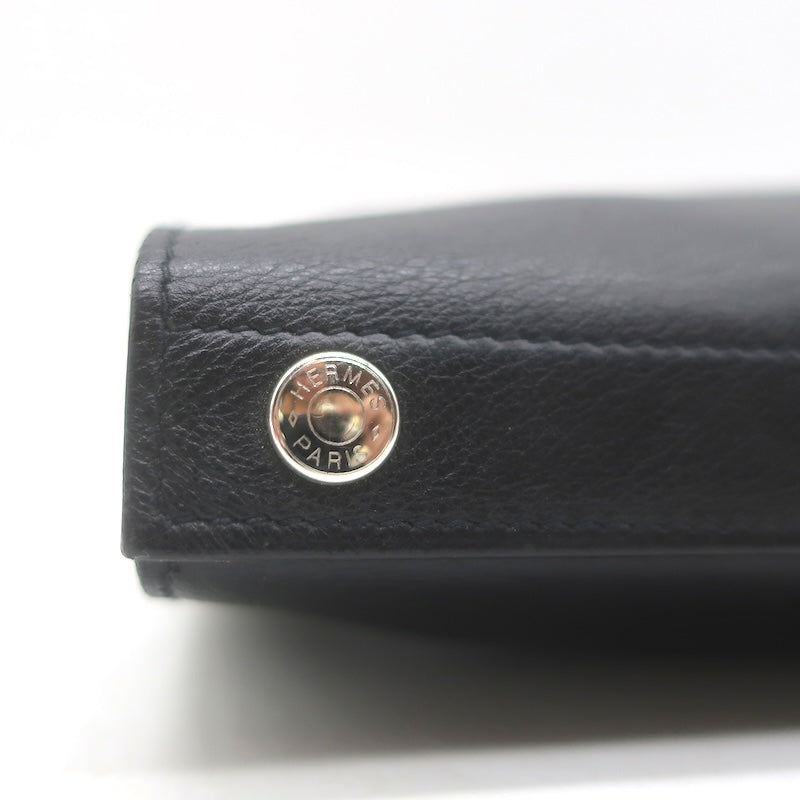 Hermes 2006 Karo GM Pouch Black Swift Leather Cosmetic Bag Palladium Hardware