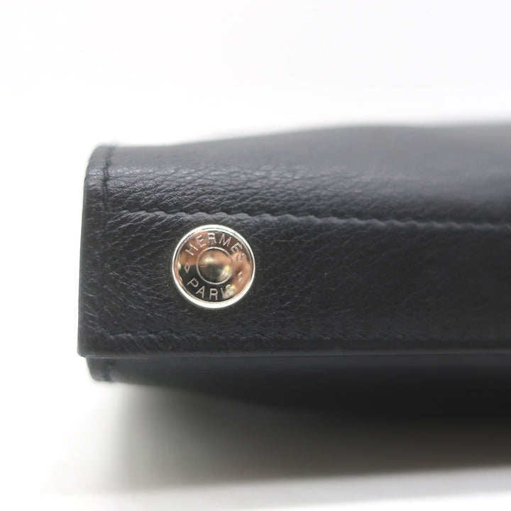 Hermes 2006 Karo GM Pouch Black Swift Leather Cosmetic Bag Palladium Hardware