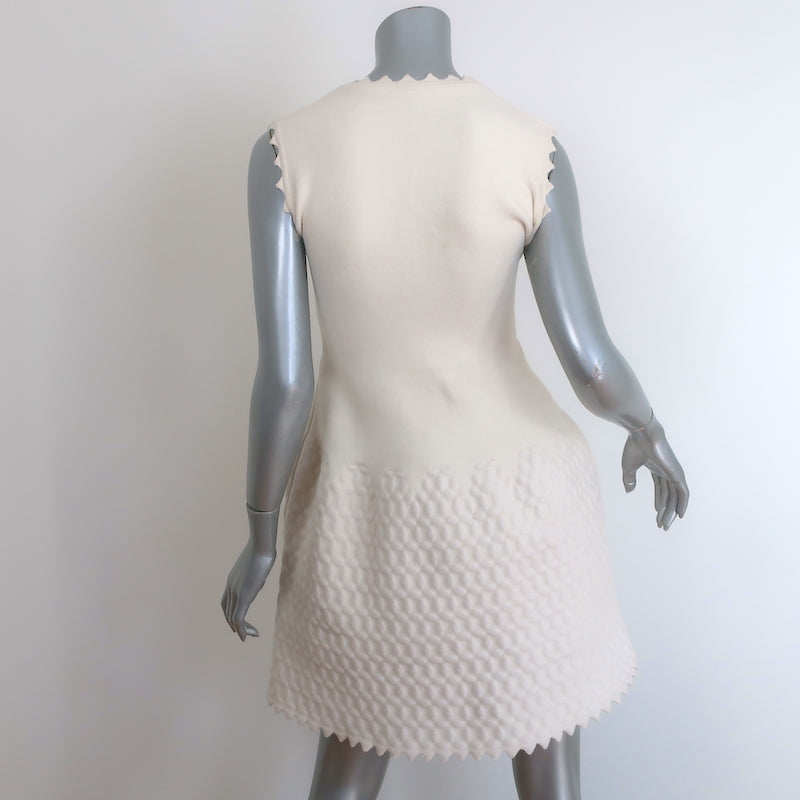 Alaia Zig Zag Trim Dress Ivory Wool-Blend Embossed Jacquard Knit Size 40