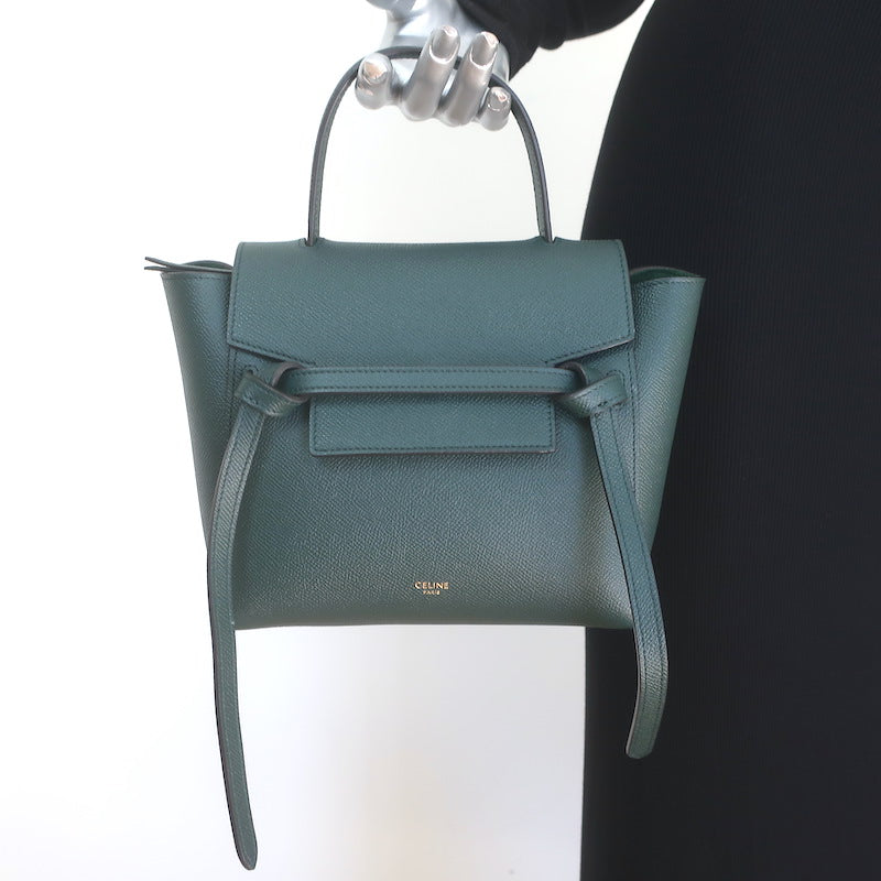 Celine Nano Belt Bag Forest Green Grained Calfskin Leather Crossbody NEW