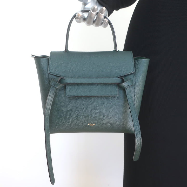 Celine Nano Belt Bag Forest Green Grained Calfskin Leather Crossbody NEW