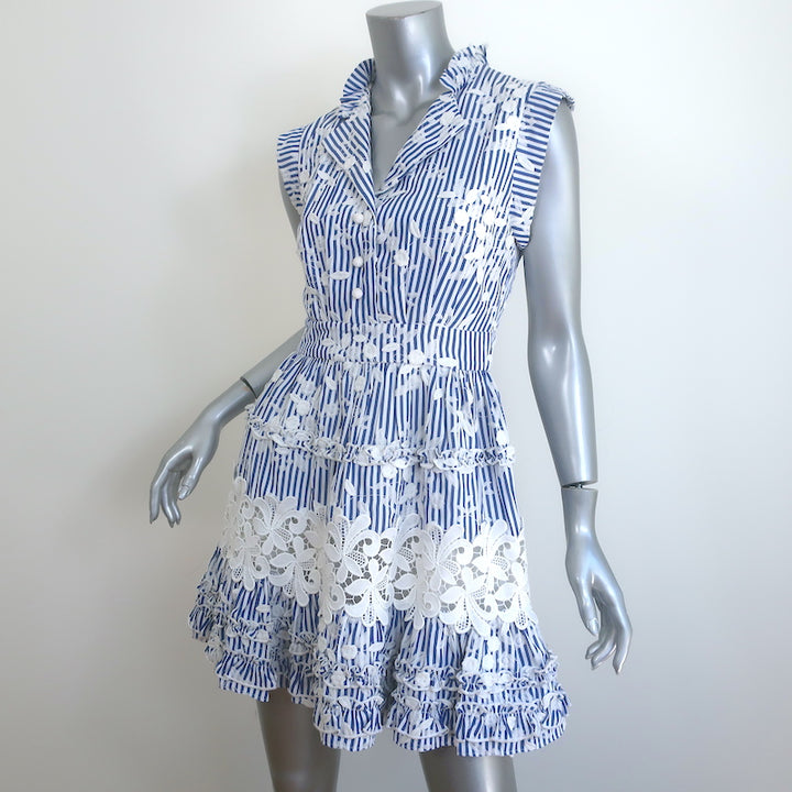 Alexis Olya Striped Embroidered Mini Dress Blue/White Size Small