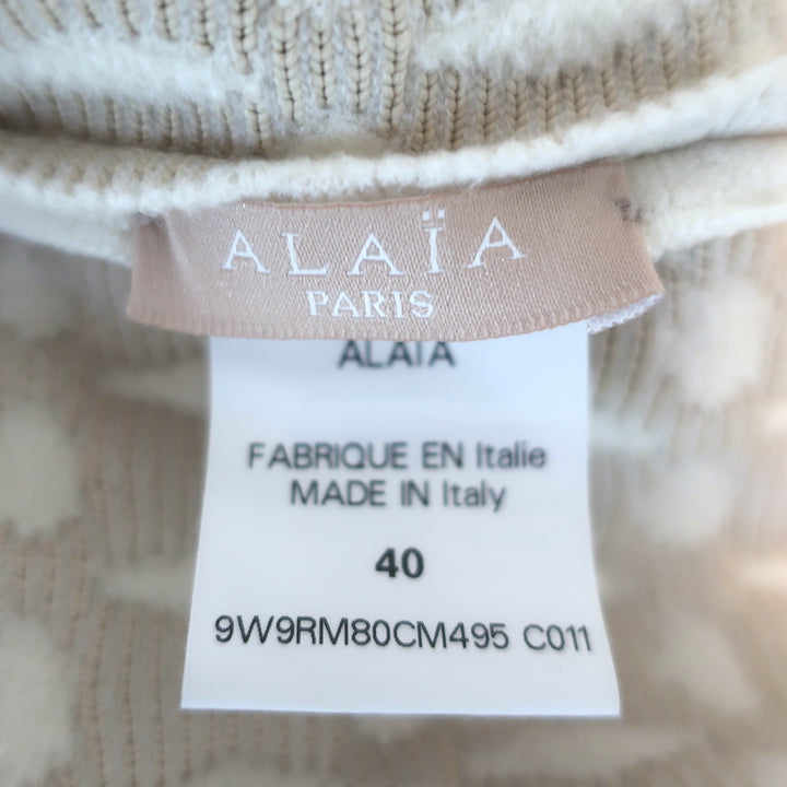 Alaia Zig Zag Trim Dress Ivory Wool-Blend Embossed Jacquard Knit Size 40