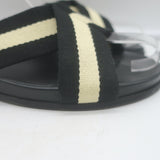Jenni Kayne Striped Canvas Crossover Sandals Black/Cream Size 40 Flat Slides