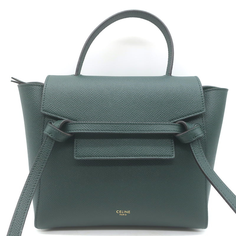 Celine Nano Belt Bag Forest Green Grained Calfskin Leather Crossbody NEW
