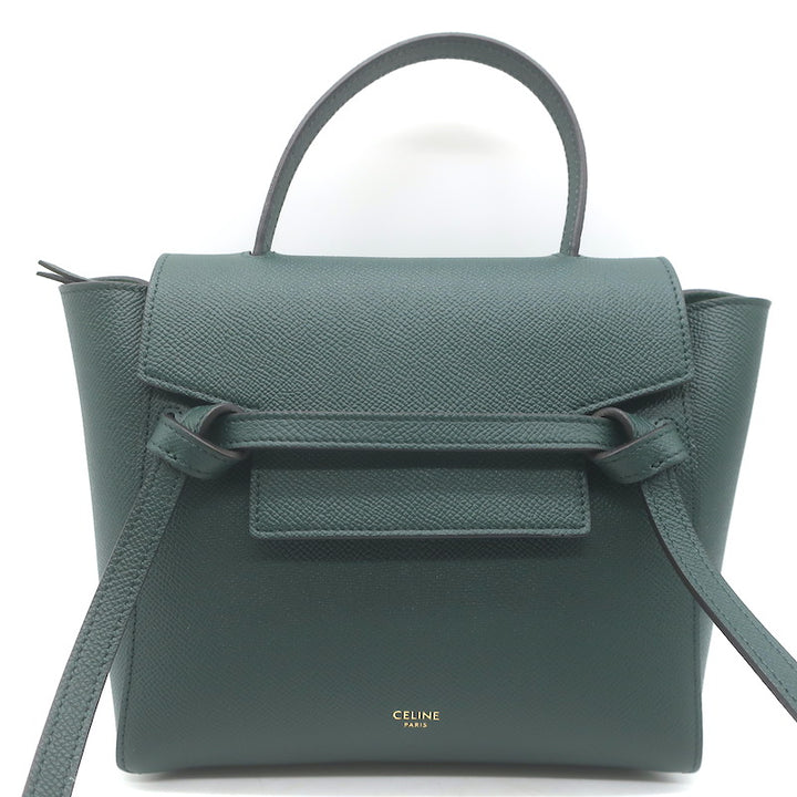 Celine Nano Belt Bag Forest Green Grained Calfskin Leather Crossbody NEW