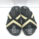 Jenni Kayne Striped Canvas Crossover Sandals Black/Cream Size 40 Flat Slides