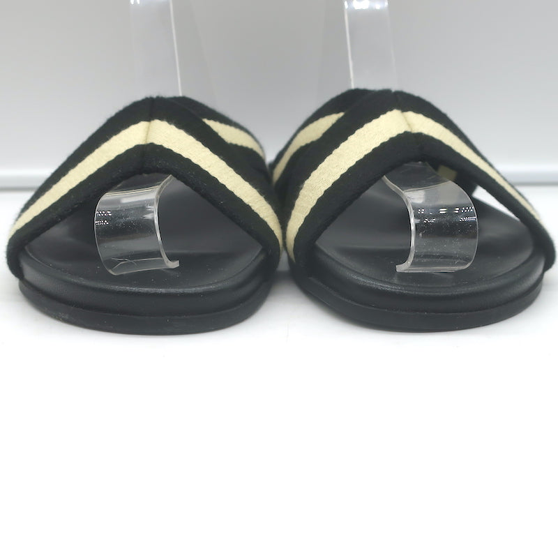 Jenni Kayne Striped Canvas Crossover Sandals Black/Cream Size 40 Flat Slides