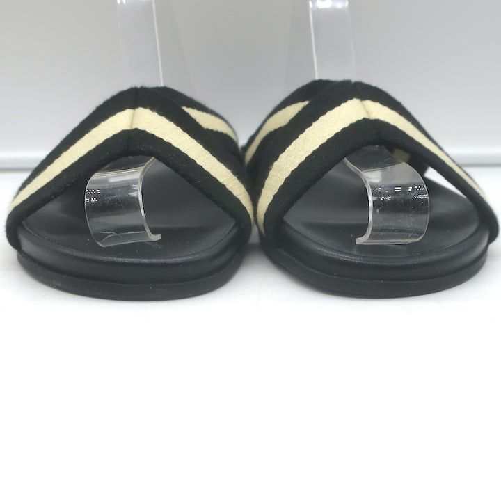 Jenni Kayne Striped Canvas Crossover Sandals Black/Cream Size 40 Flat Slides