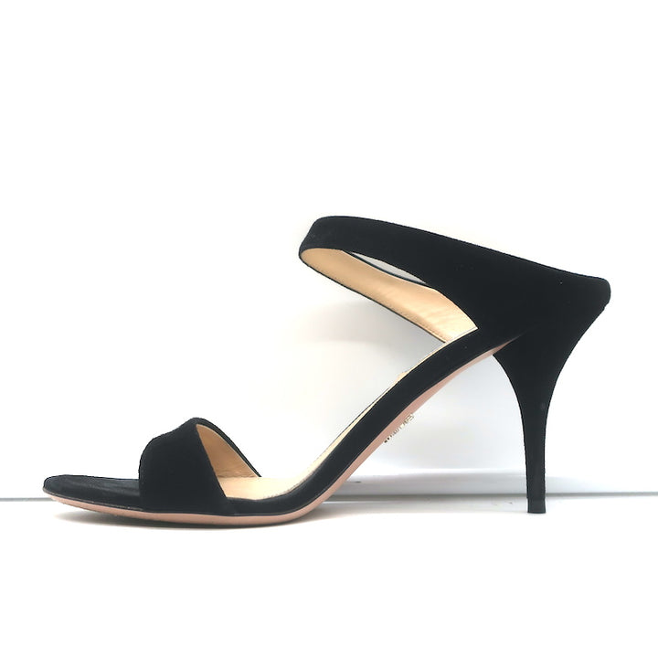Prada Double Band Sandals Black Suede Size 39 Open Toe Heels