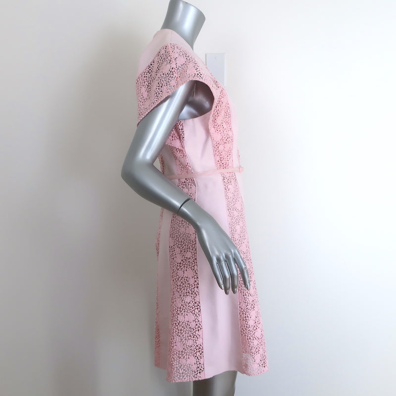 Giambattista Valli Bow-Detail Guipure Lace-Paneled Dress Pink Crepe Size 44 NEW