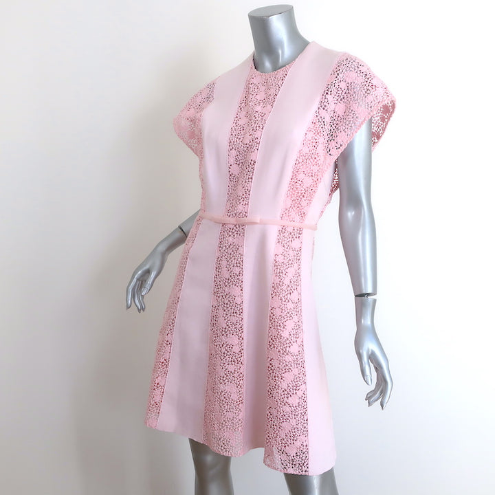 Giambattista Valli Bow-Detail Guipure Lace-Paneled Dress Pink Crepe Size 44 NEW