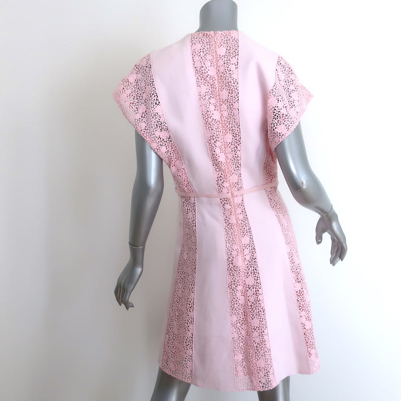 Giambattista Valli Bow-Detail Guipure Lace-Paneled Dress Pink Crepe Size 44 NEW