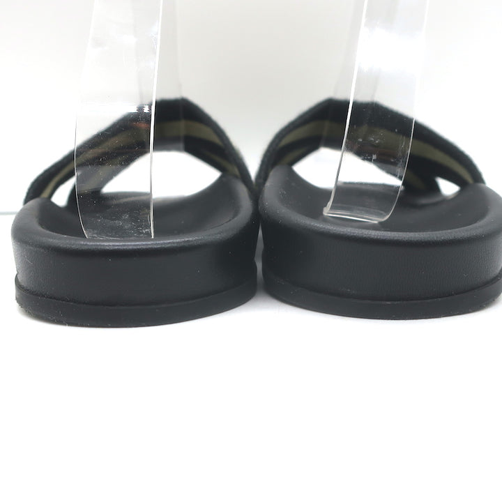 Jenni Kayne Striped Canvas Crossover Sandals Black/Cream Size 40 Flat Slides