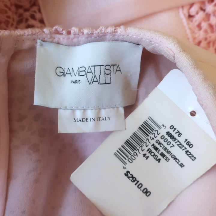 Giambattista Valli Bow-Detail Guipure Lace-Paneled Dress Pink Crepe Size 44 NEW