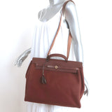 Hermes Herbag 40 GM 2-in-1 Tote Toile & Brown Leather Extra Large Shoulder Bag