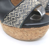 Jimmy Choo Portia Cork Platform Wedge Sandals Navy Woven Raffia Size 37