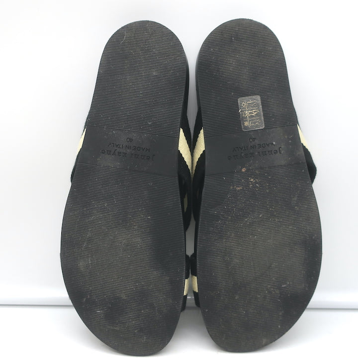 Jenni Kayne Striped Canvas Crossover Sandals Black/Cream Size 40 Flat Slides