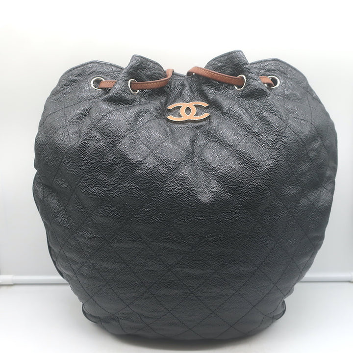 Chanel Cocomark Drawstring Tote Black Quilted Caviar Leather Large Shoulder Bag