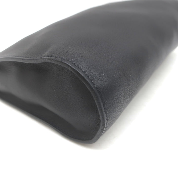 Hermes 2006 Karo GM Pouch Black Swift Leather Cosmetic Bag Palladium Hardware