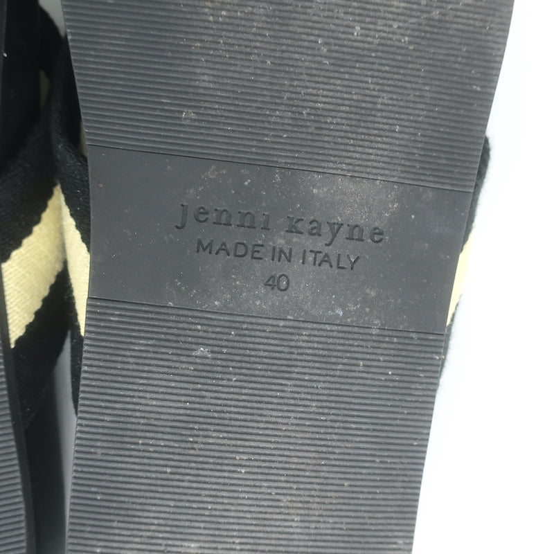 Jenni Kayne Striped Canvas Crossover Sandals Black/Cream Size 40 Flat Slides