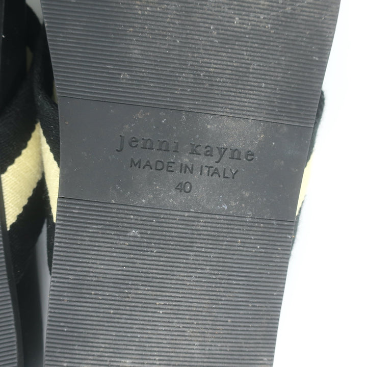 Jenni Kayne Striped Canvas Crossover Sandals Black/Cream Size 40 Flat Slides
