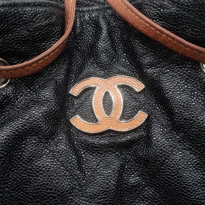 Chanel Cocomark Drawstring Tote Black Quilted Caviar Leather Large Shoulder Bag