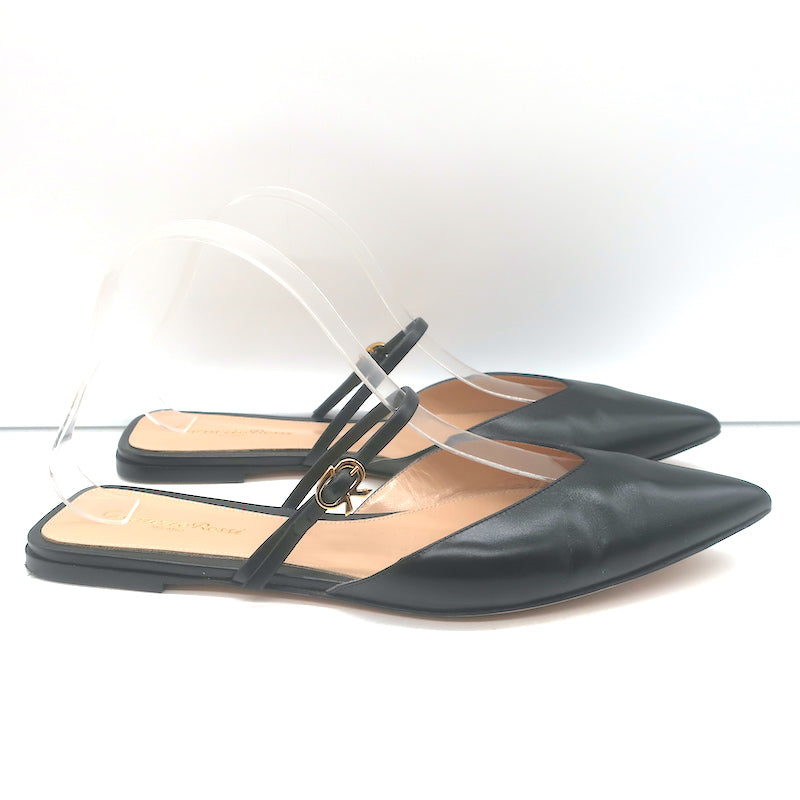 Gianvito Rossi Mules Black Leather Size 39 Pointed Toe Flats