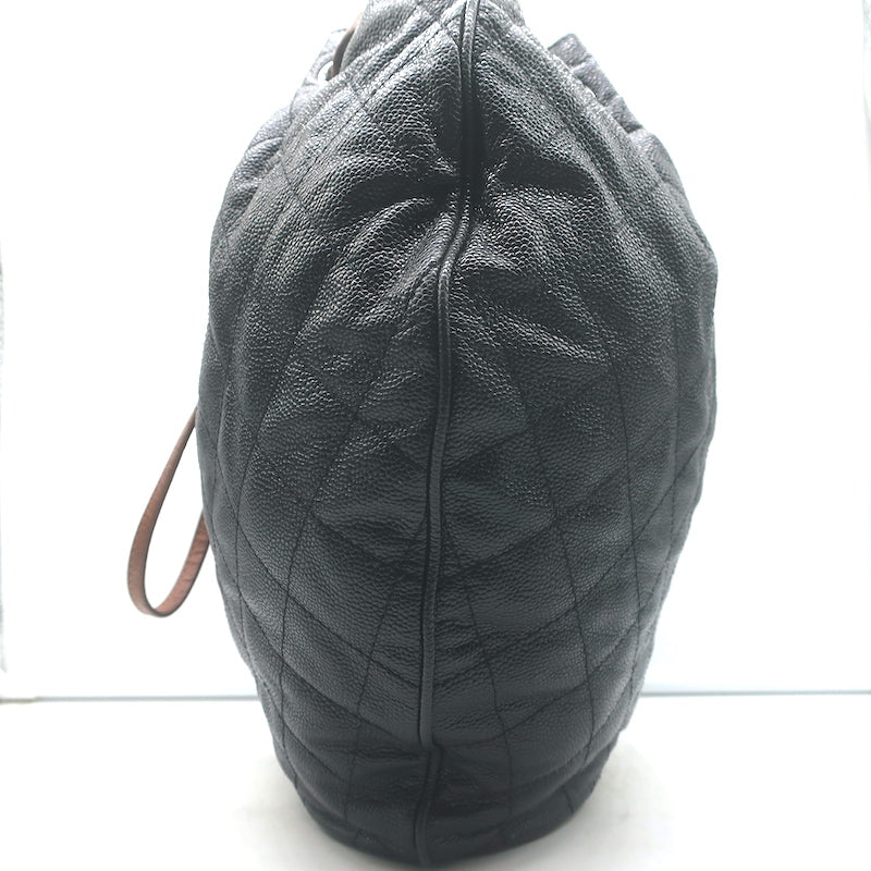Chanel Cocomark Drawstring Tote Black Quilted Caviar Leather Large Shoulder Bag