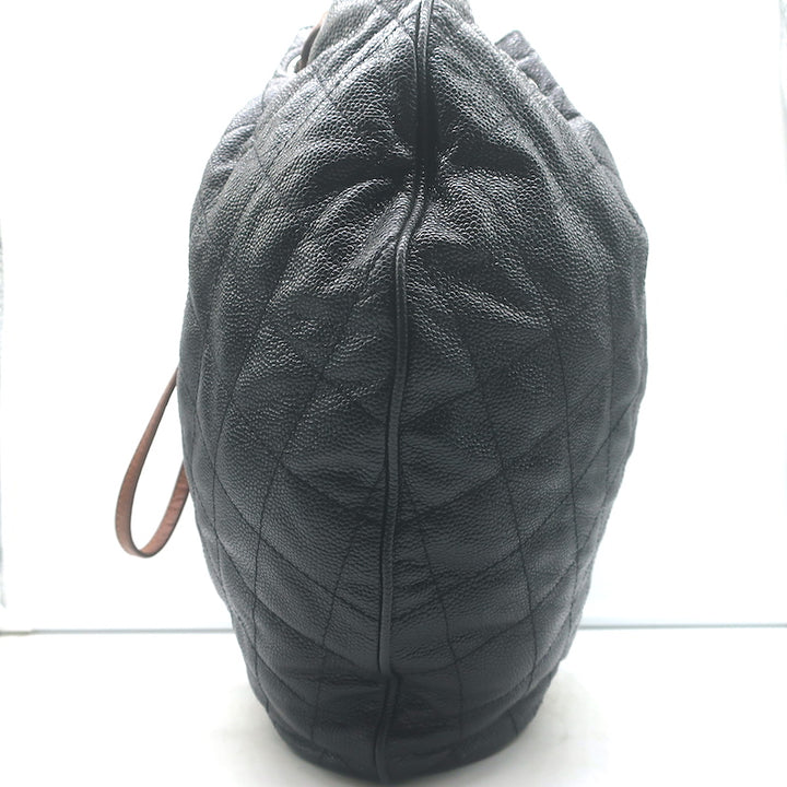 Chanel Cocomark Drawstring Tote Black Quilted Caviar Leather Large Shoulder Bag