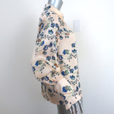 Chloe Blouse Beige Floral Print Hammered Satin Size 44 Long Sleeve Button-Up Top