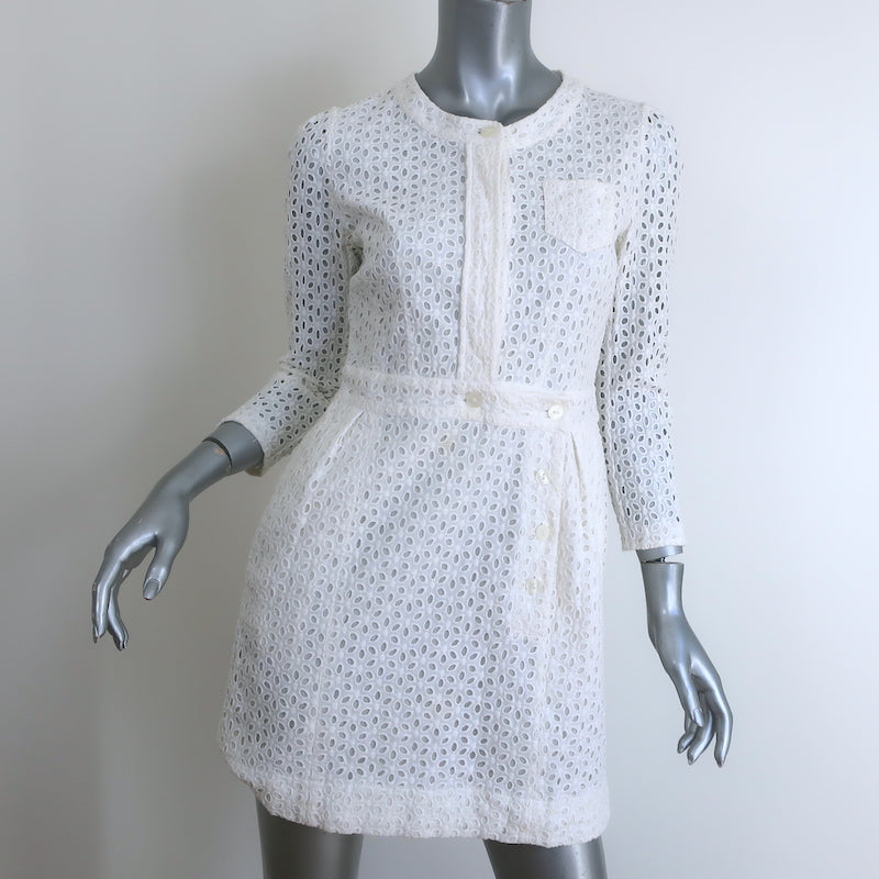 See by Chloe Eyelet-Embroidered Mini Dress White Cotton Size US 4 Celebrity Owned See by Chloe Eyelet-Embroidered Mini Dress White Cotton Size US 4 Celebrity Owned