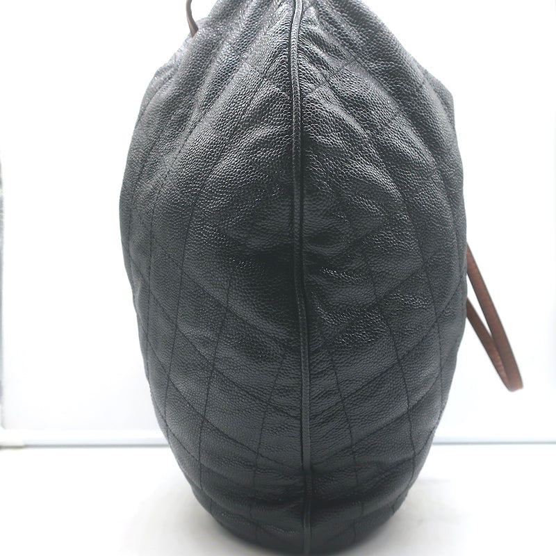 Chanel Cocomark Drawstring Tote Black Quilted Caviar Leather Large Shoulder Bag