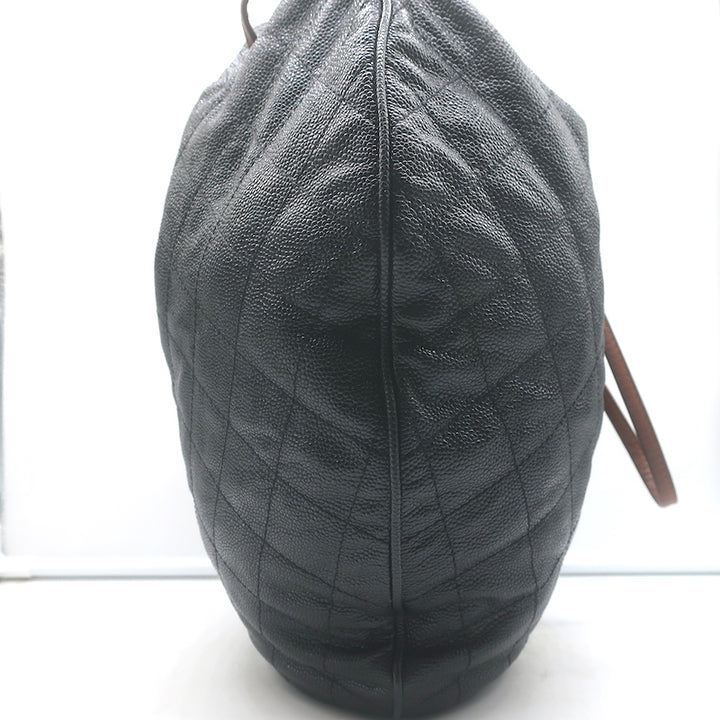 Chanel Cocomark Drawstring Tote Black Quilted Caviar Leather Large Shoulder Bag