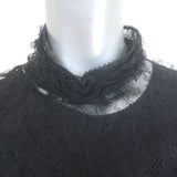 Vintage Chanel 04A Lace Rosette Turtleneck Top Black Size 40 Puff Sleeve Blouse