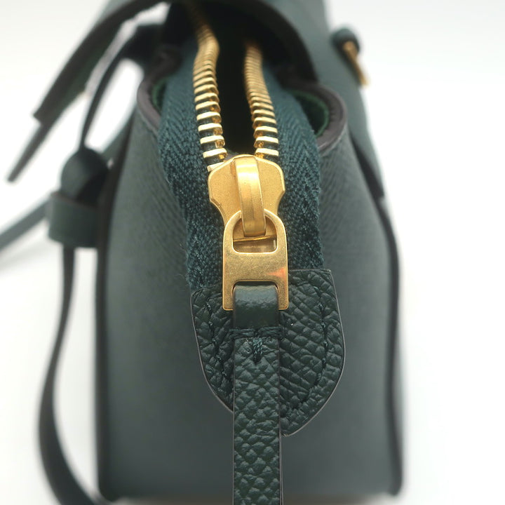 Celine Nano Belt Bag Forest Green Grained Calfskin Leather Crossbody NEW