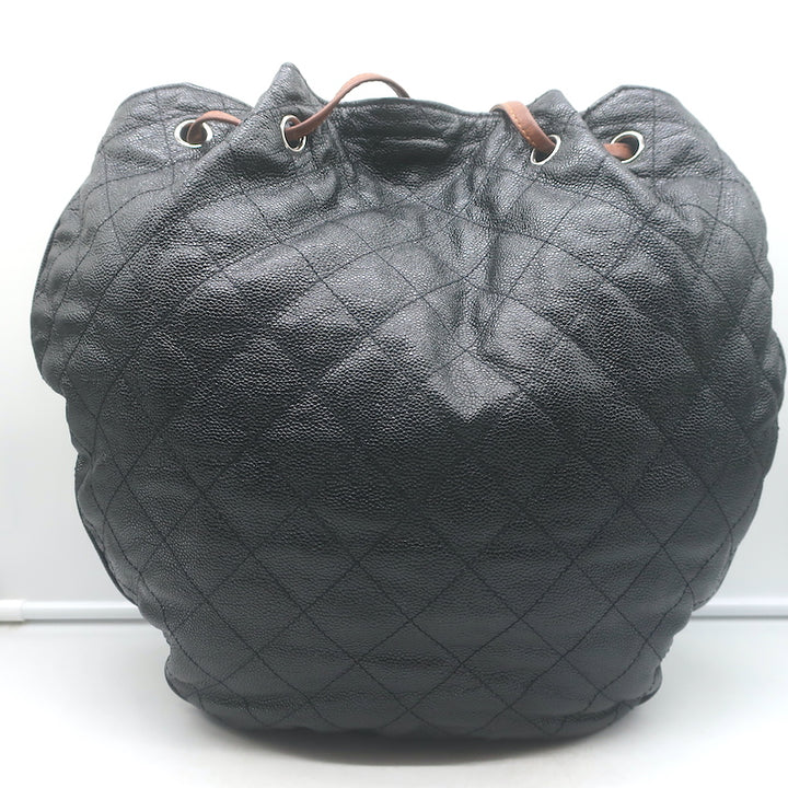 Chanel Cocomark Drawstring Tote Black Quilted Caviar Leather Large Shoulder Bag