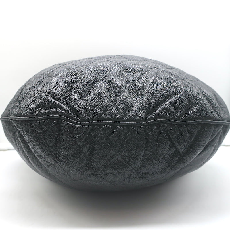Chanel Cocomark Drawstring Tote Black Quilted Caviar Leather Large Shoulder Bag