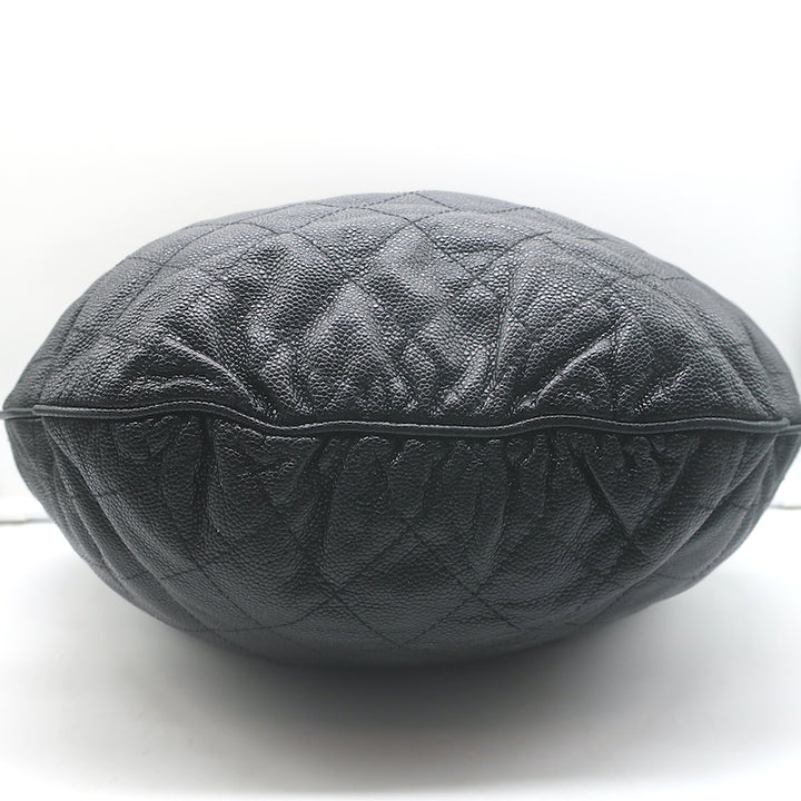 Chanel Cocomark Drawstring Tote Black Quilted Caviar Leather Large Shoulder Bag