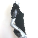 Vintage Chanel 04A Lace Rosette Turtleneck Top Black Size 40 Puff Sleeve Blouse