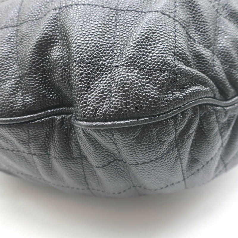 Chanel Cocomark Drawstring Tote Black Quilted Caviar Leather Large Shoulder Bag