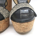 Jimmy Choo Portia Cork Platform Wedge Sandals Navy Woven Raffia Size 37