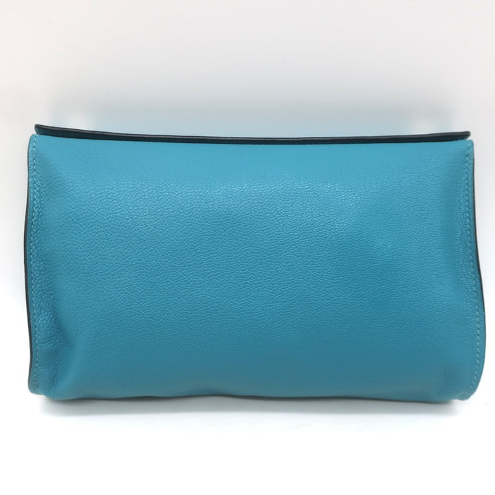 Hermes 2006 Karo GM Pouch Turquoise Epsom Leather Cosmetic Bag Palladium